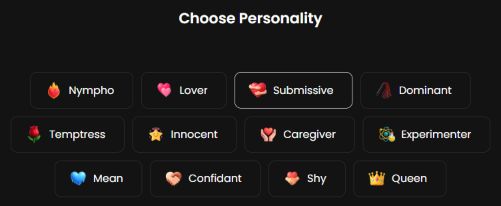 Twelve personality presets in the Candy AI character builder