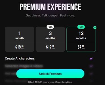 Lovescape Premium term choices and annual billing total of $95.88