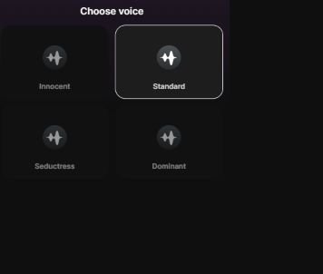 Lovescape voice selector with four presets; Standard is selected.